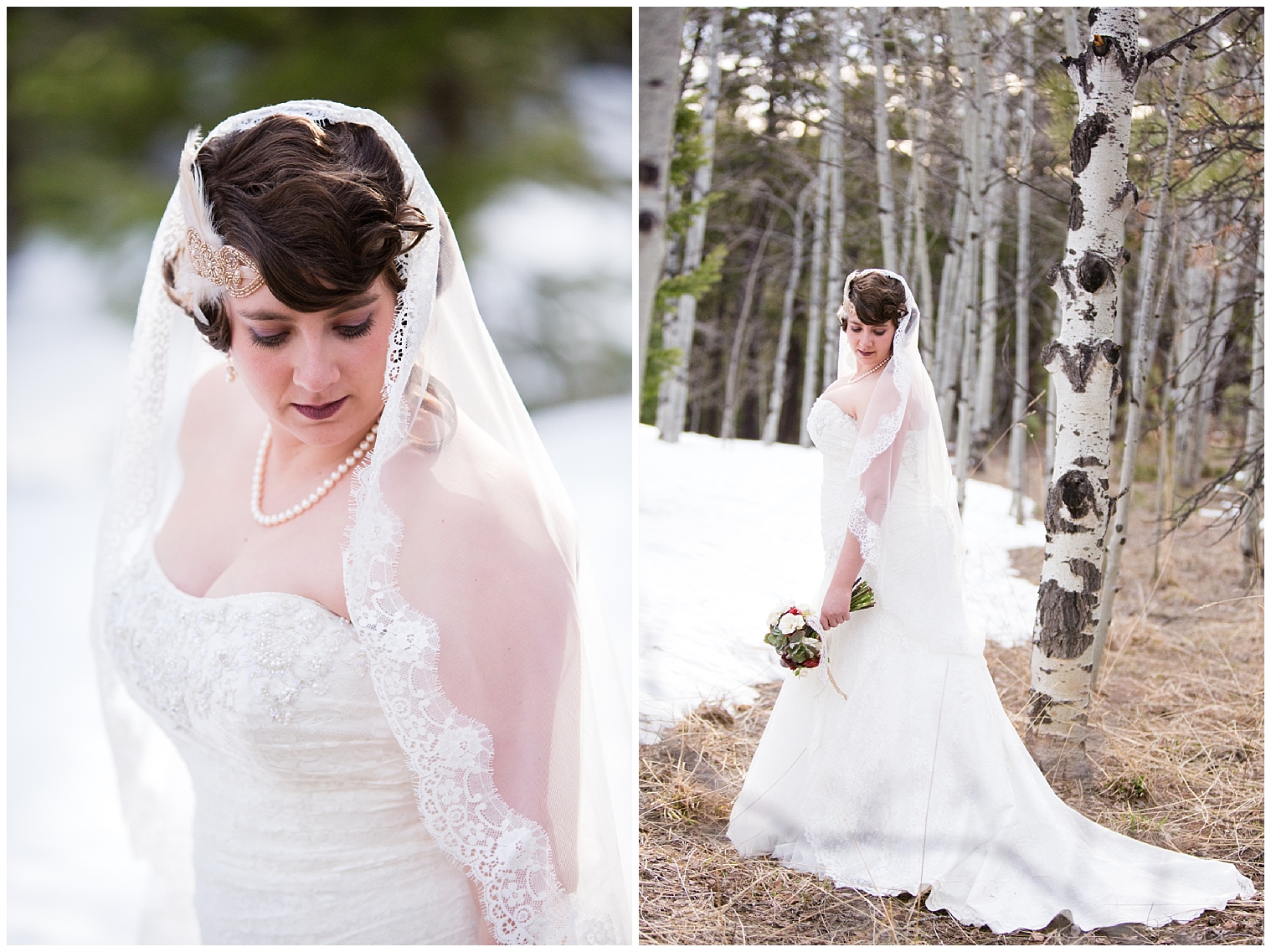 Bride in the snow at her April Boulder elopement.