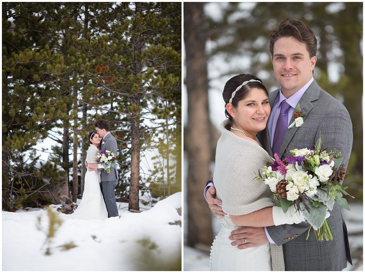 The bride and groom embrace during portraits at their Breckenridge elopement.