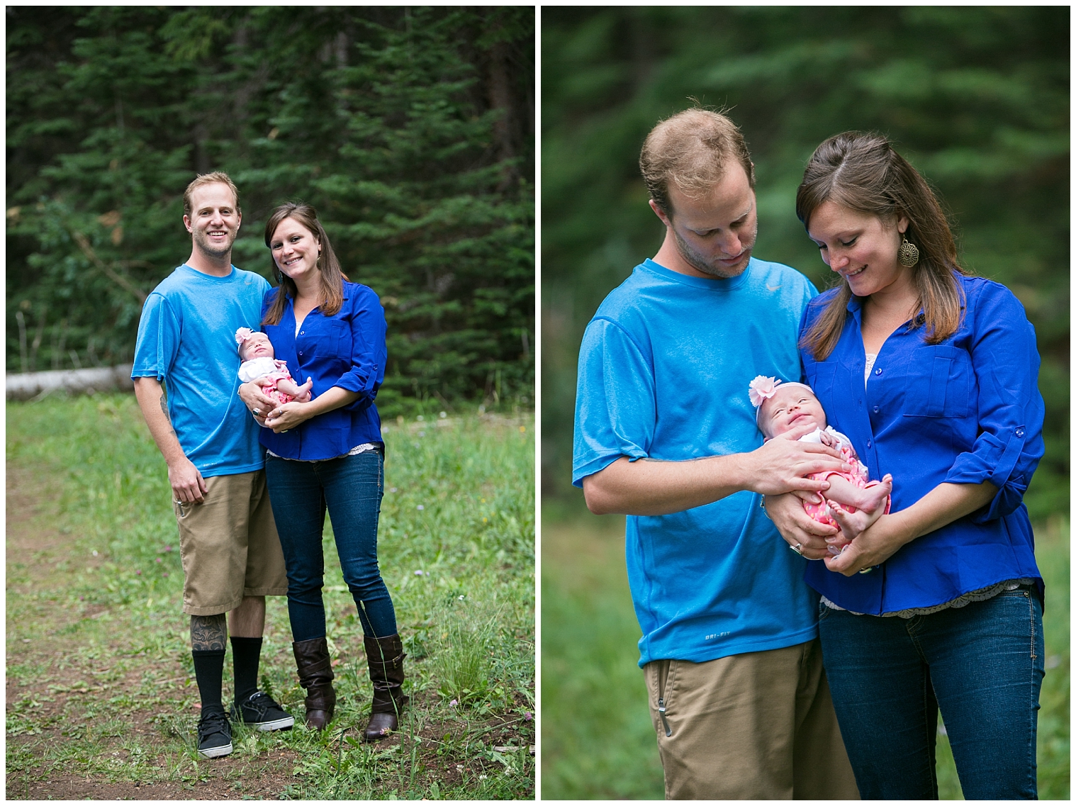 Photo of couple with newborn at an extended family photography shoot in Breckenridge Colorado.