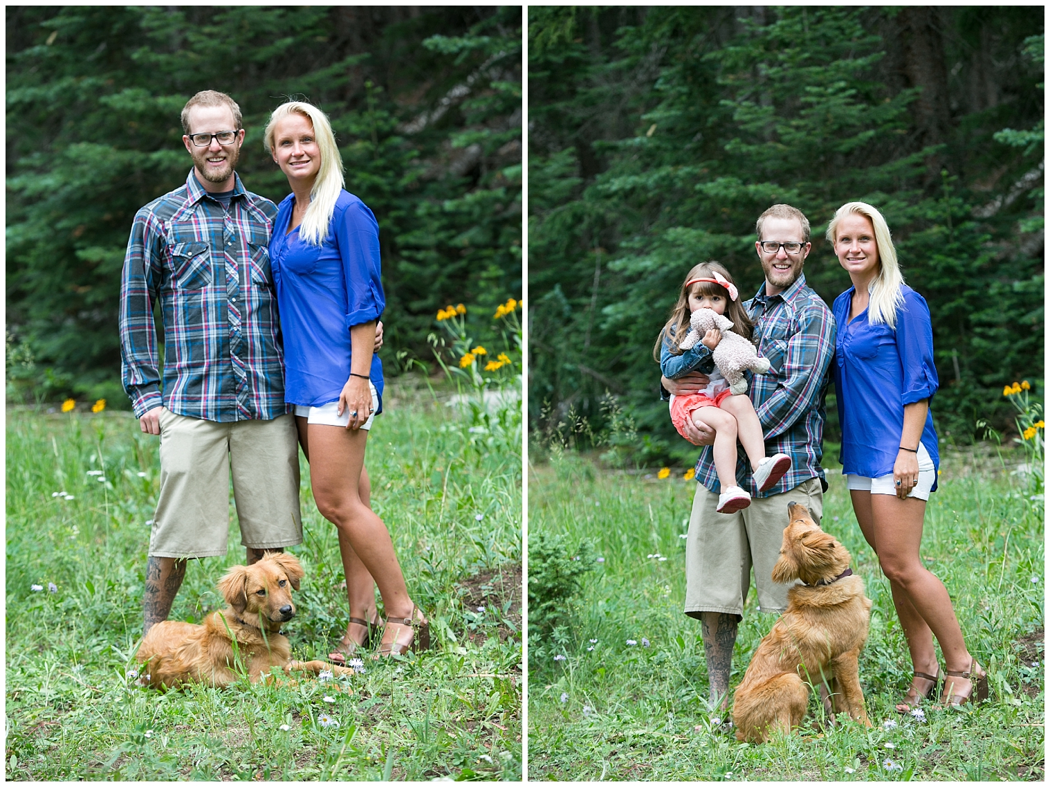 Photo of couple with their dog and niece at an extended family session.