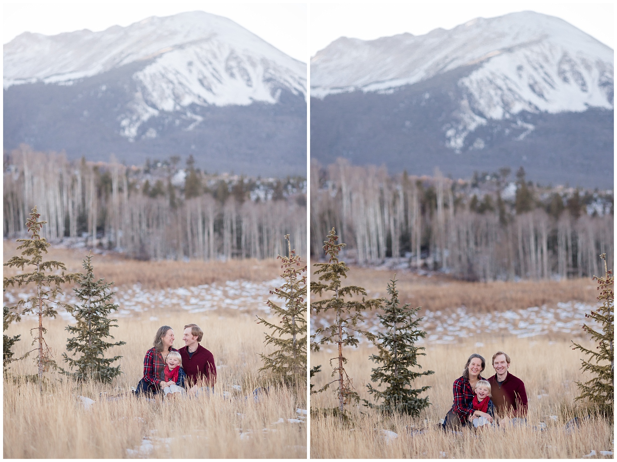 Family photo with a mountain backdrop during a Breckenridge photography session.