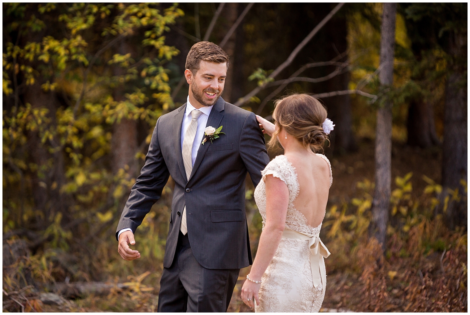Before their Copper Mountain wedding, the groom sees his bride for the first time.