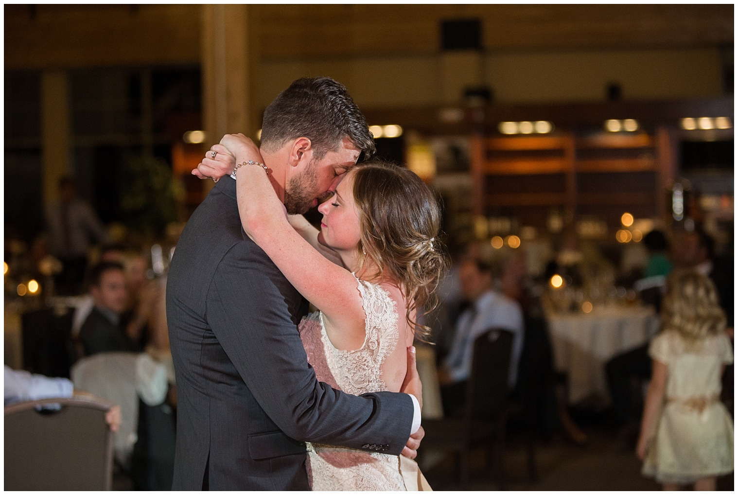 The bride and groom share their first dance at their Copper Mountain wedding reception.
