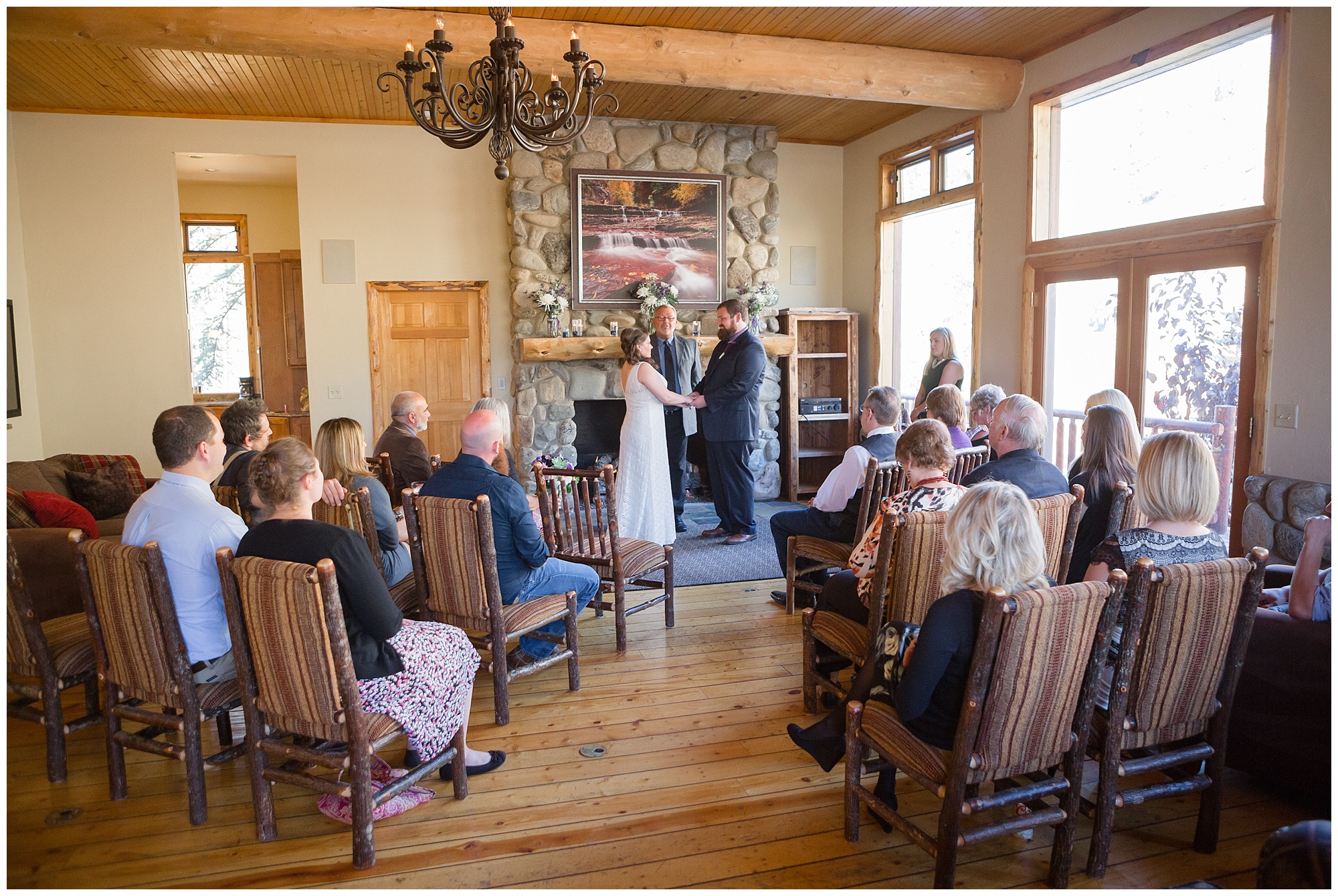 Photo of an intimate cabin wedding in Breckenridge by a Colorado mountain wedding photographer.
