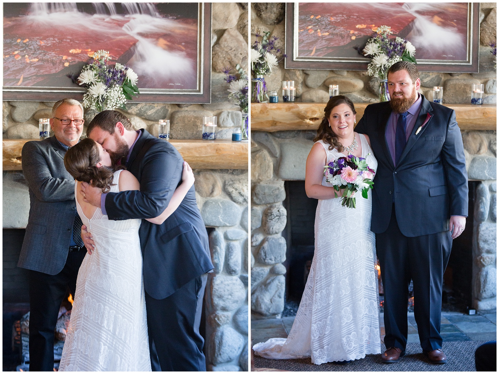 The wedding couple share their first kiss at their elopement ceremony in Breckenridge Colorado.