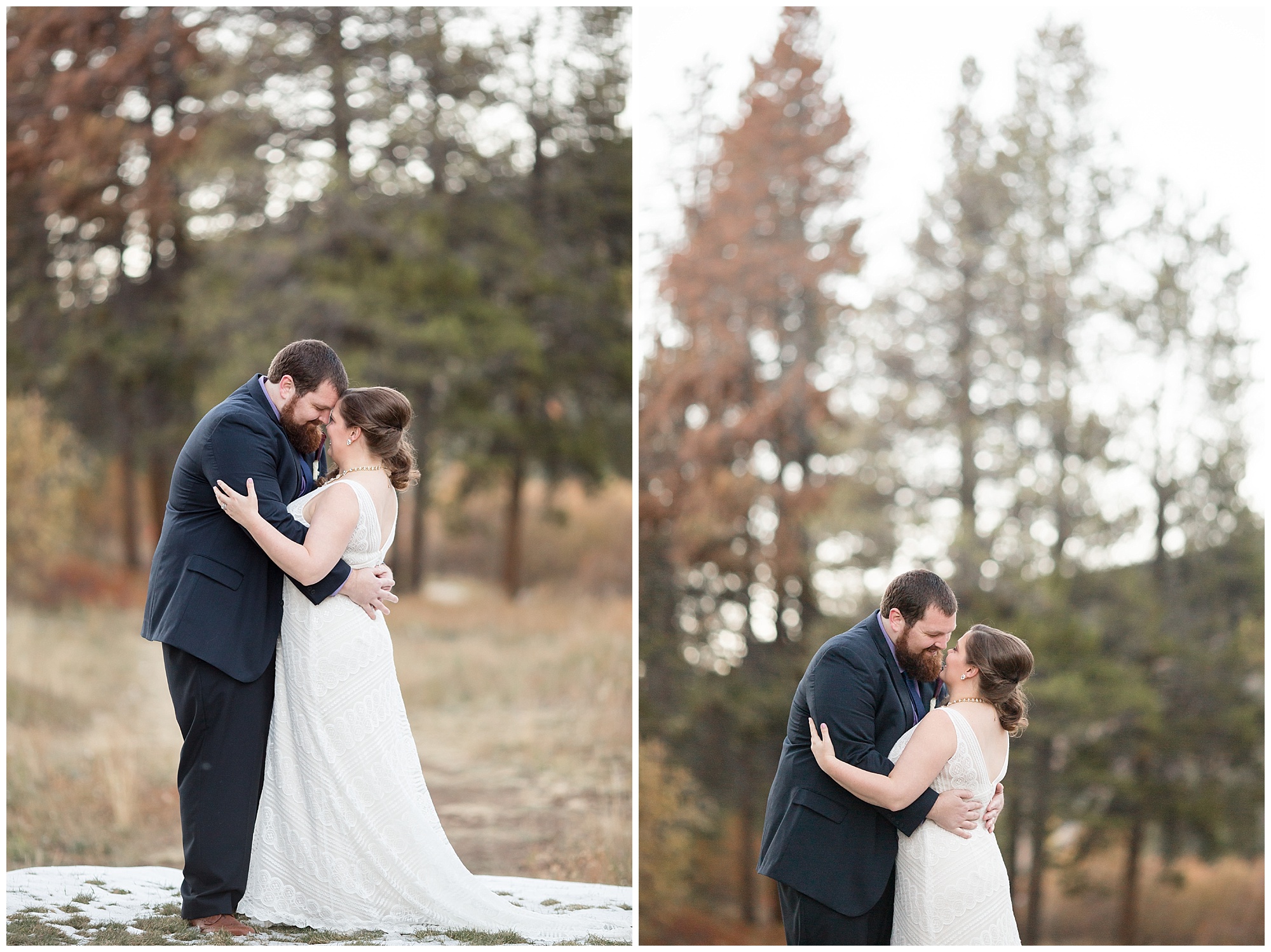 Groom leans in for a kiss from his bride at their Fall Breckenridge elopement.