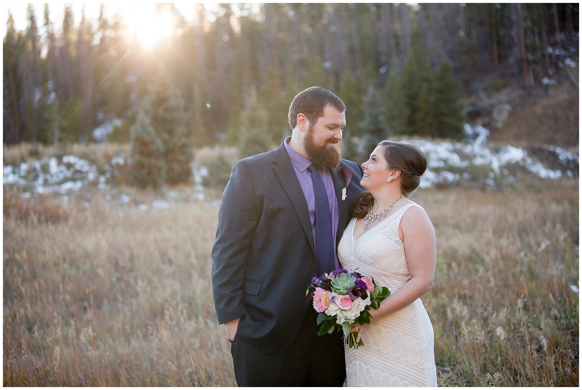 Portrait of a wedding couple at their Colorado mountain elopement.