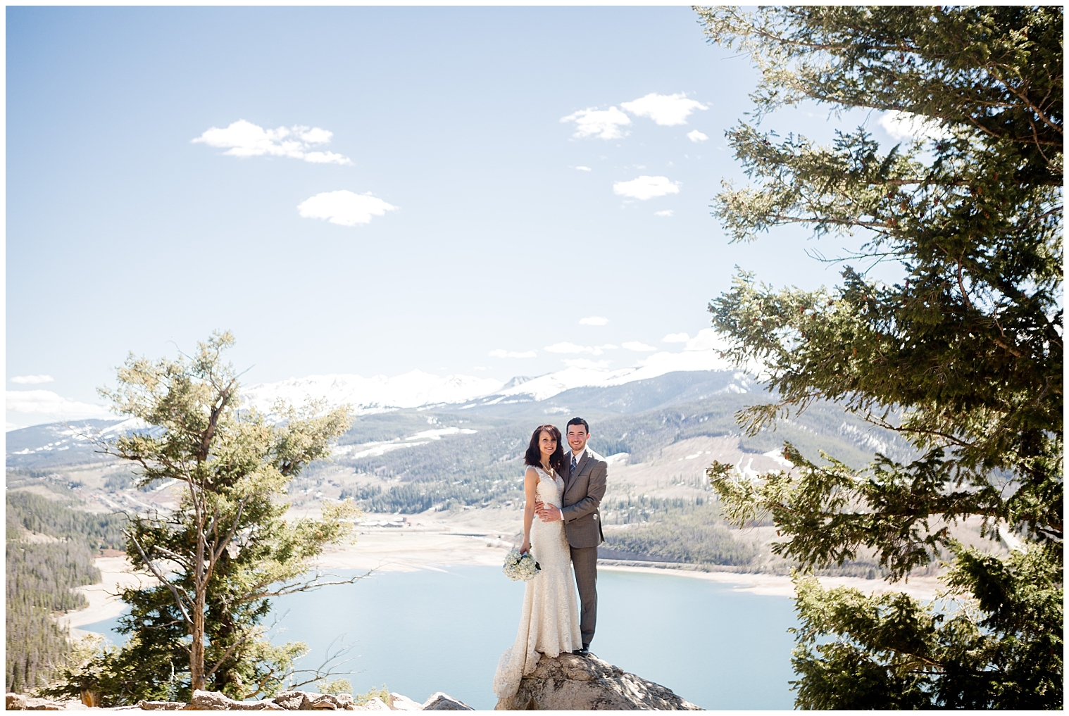 Couple pose together at Sapphire Point Overlook during their Breckenridge elopement photography