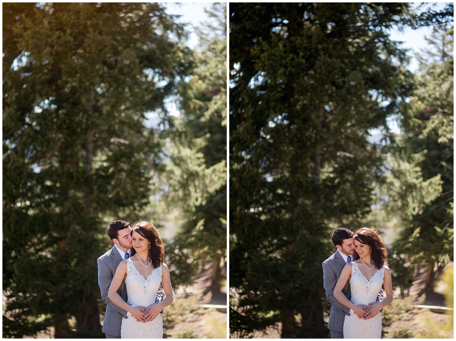 Groom holds his brides during portraits with a Breckenridge elopement photographer.