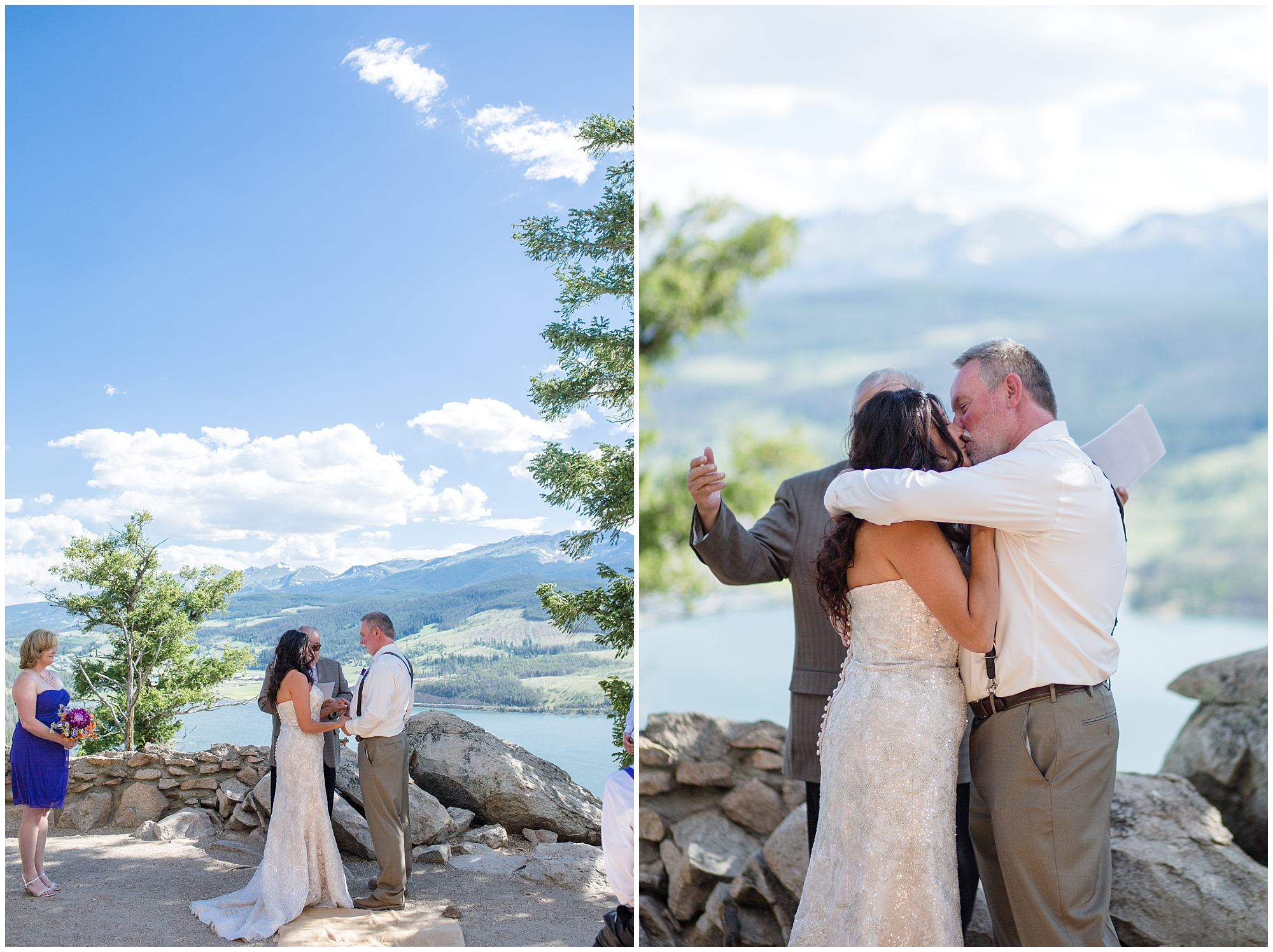 At their Sapphire point wedding, the couple share their first kiss.