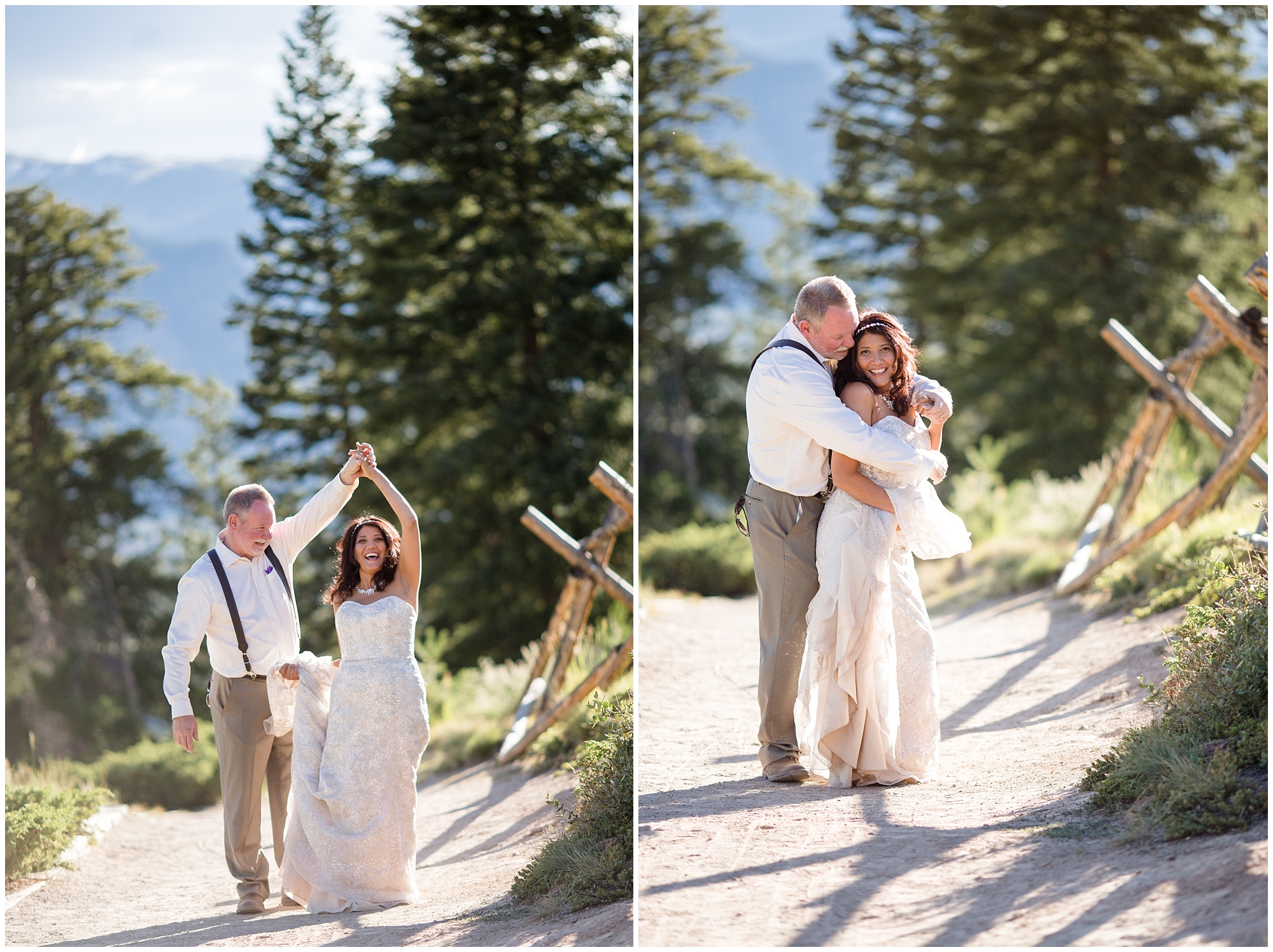 Couple dances together at their Colorado mountain wedding.
