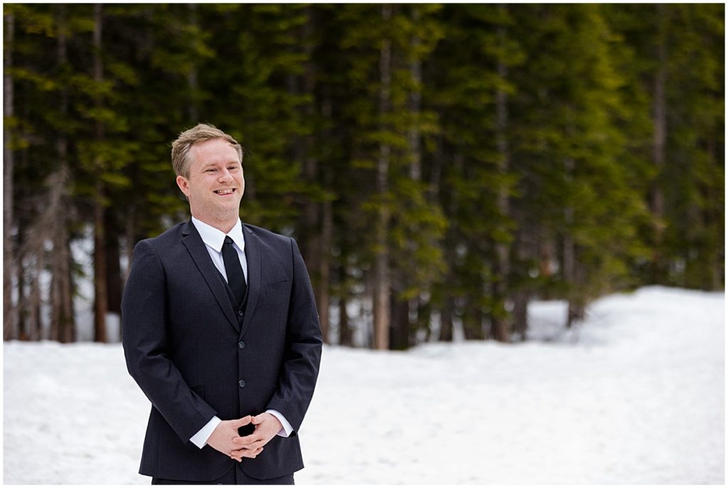 Groom waiting for bride at Rocky National Park