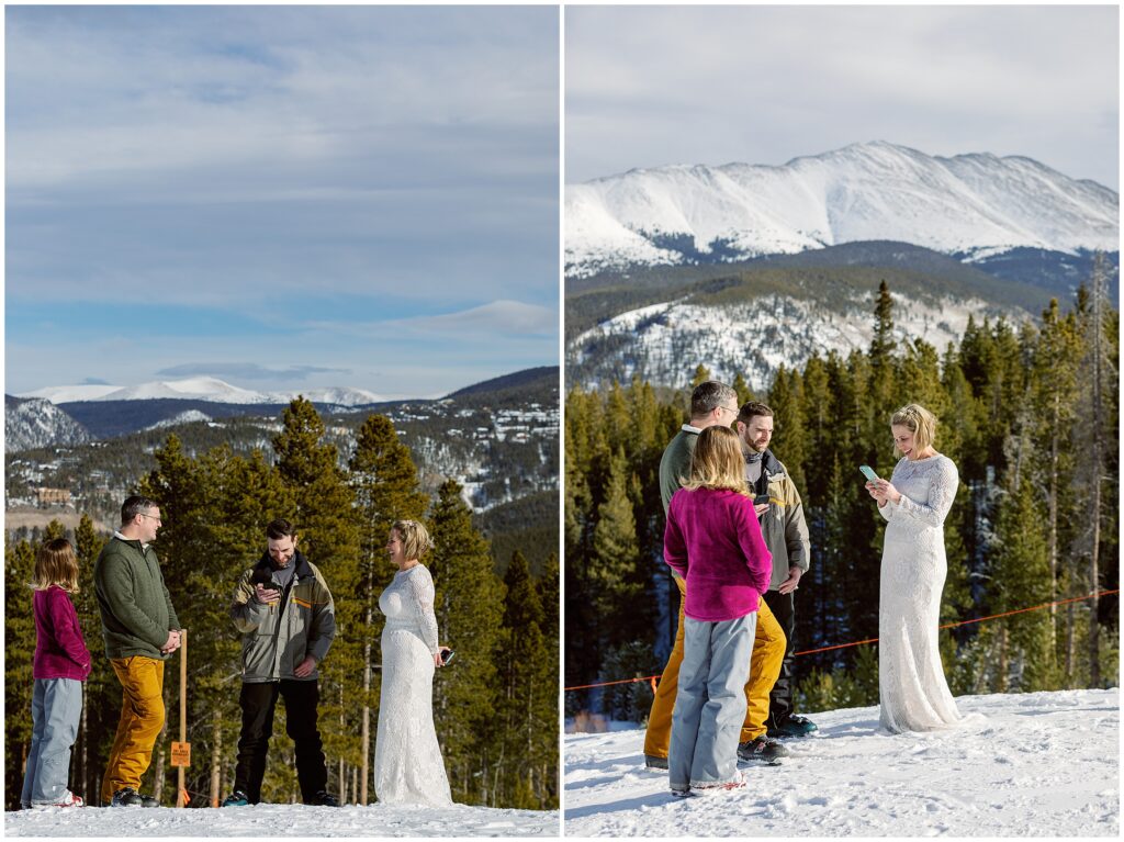 Breckenridge Elopement at the top of the mountain exchanging vows