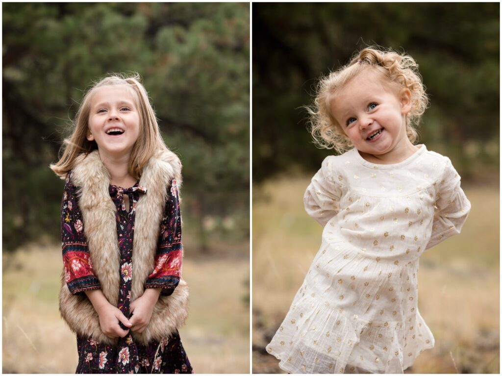 two sisters pose for their individual portraits during a Colorado family session